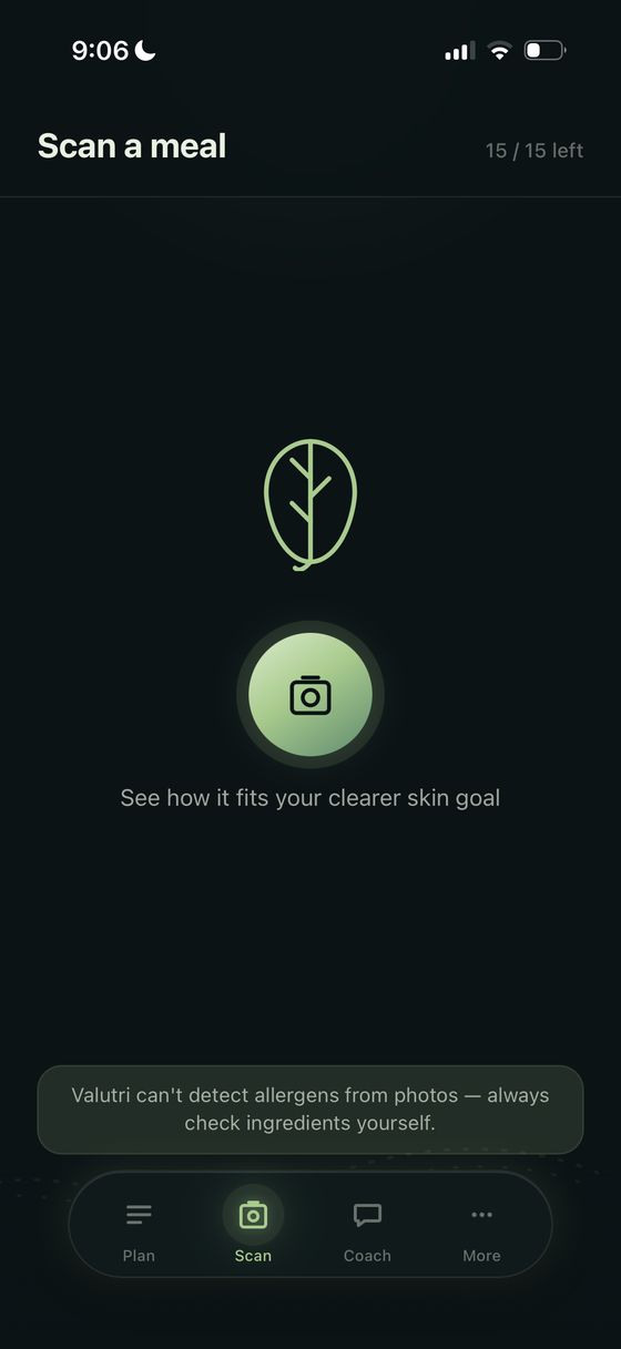 Valutri scan screen